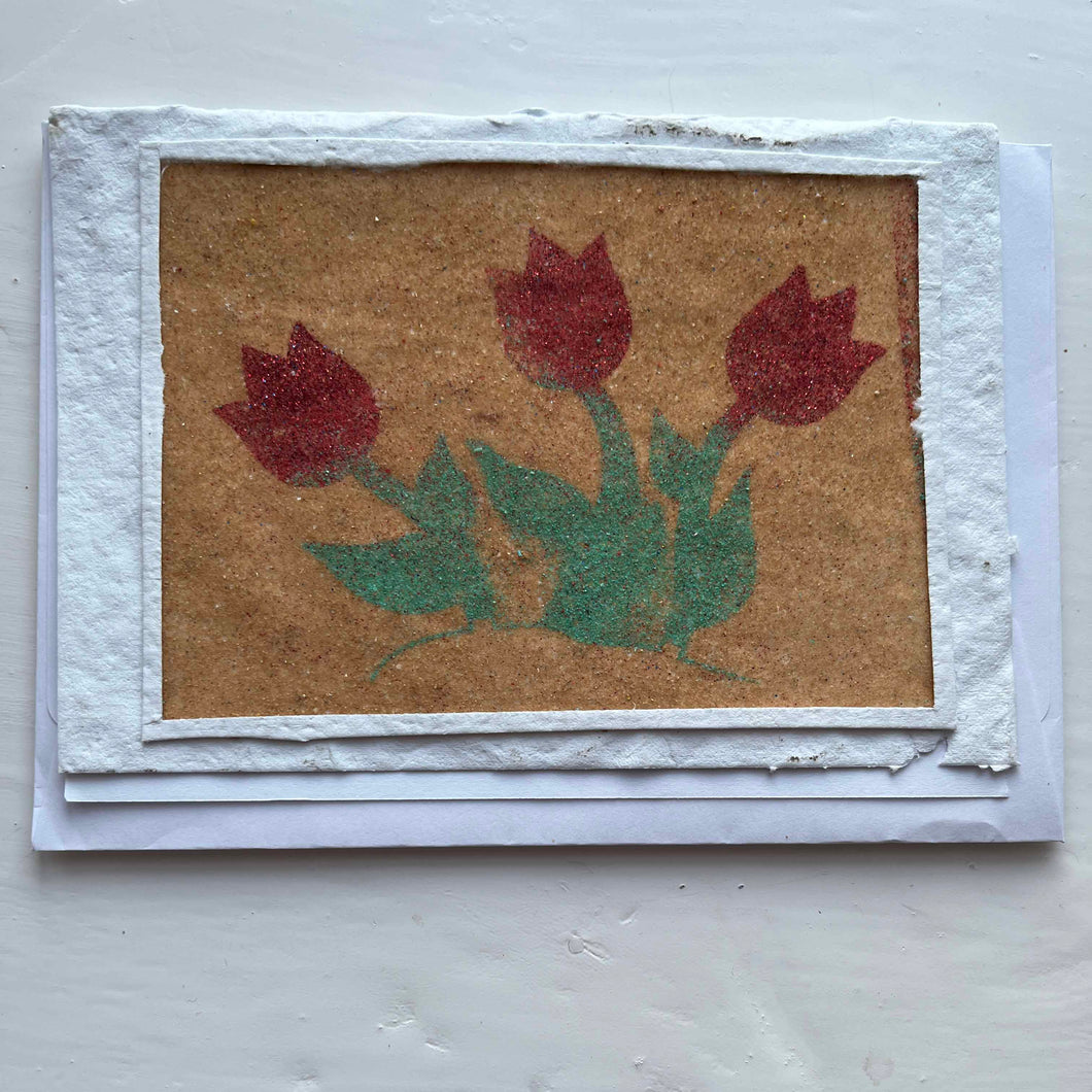 Handgjort sandkort 49 - tulpaner