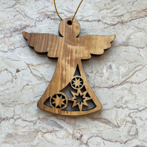 ängel i olivträ med stjärnor i sin kjol 6  (6 cm) - Fair Trade
