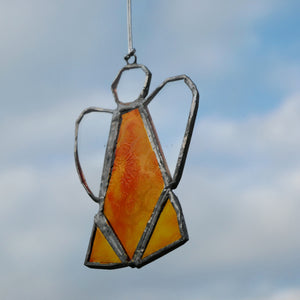 ängel 10 med hjärtliga vingar, i återvunnet planglas  (10 cm)
